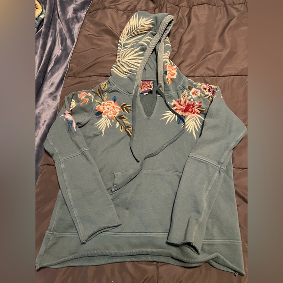 Johnny Was Tops - Johnny Was Green Floral Embroidered Hoodie